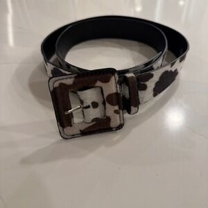 Asos Cow Print Faux Fur Belt Brown White Square Buckle Plus Size US 16/18